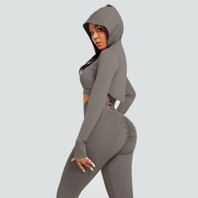 Grey Women Sports Clothing Set - Long Sleeves Gym Wear